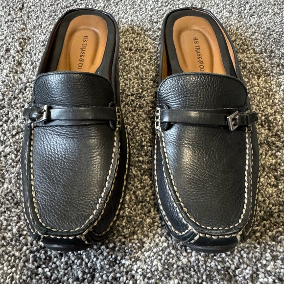 HS Trask & Co Slides Whim Black Leather Flats Size 7.5 H1323 Brazilian Rare - Picture 1 of 11